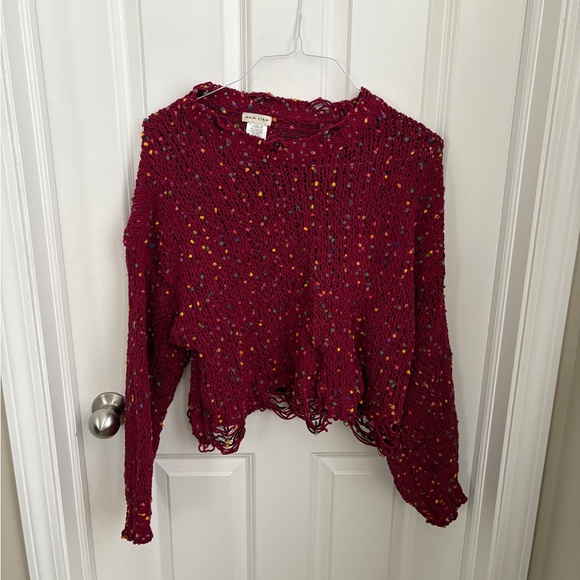 Main Strip Distressed Cropped Confetti Girly Knit Sweater Valentine’s Day - Picture 2 of 4